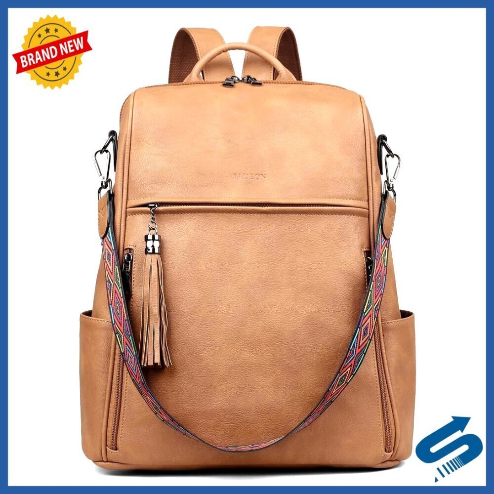 Leather Laptop Backpack Convertible Work Travel Computer Bag Women's Designer